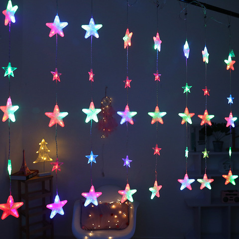 Guirlande lumineuse rideau de noël, lumières féeriques, étoiles, décorations pour maison, chambre à coucher, fenêtre, éclairage de vacances ► Photo 1/6