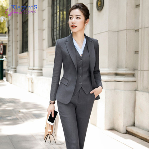 tailleur femme, ensemble hiver femme, Costume tendance pour femmes, uniforme de travail pour femmes de bureau, costumes d'affaires, pantalon formel, ensemble pantalon, Blazer noir, grande taille, collection décontracté ► Photo 1/6