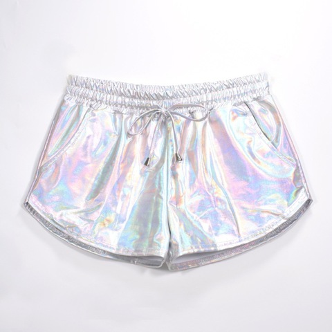 Femmes brillant métallique Shorts chauds été holographique humide Look décontracté élastique cordon Festival Rave butin Shorts ► Photo 1/5