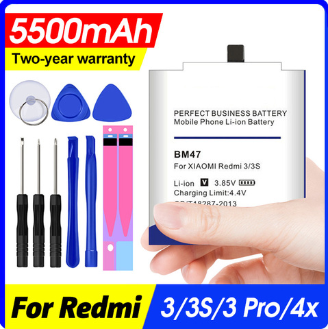 Batterie 5500mAh BM47 pour Xiaomi Redmi 3 3S 3X Xiao mi Hongmi Redmi 4x ► Photo 1/5