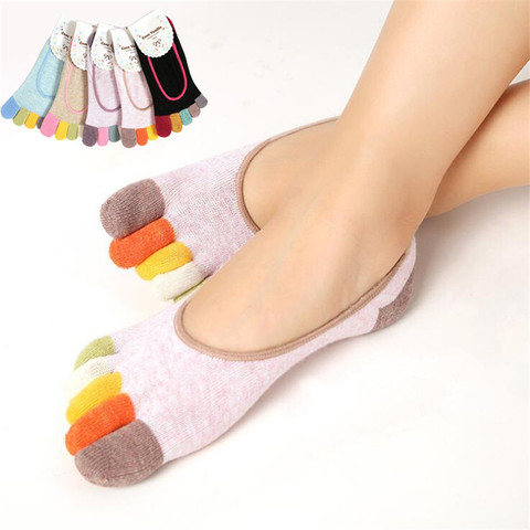 Recommander!! Femmes cinq orteils chaussettes 5 paires/lot bouche peu profonde chaussette courte dame et femmes coton doigt bateau chaussettes ► Photo 1/6