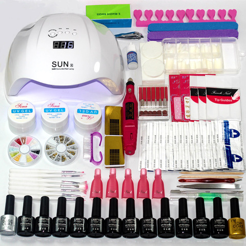 Ensemble de manucure choisir 12/10 couleurs Gel vernis Base couche de finition Kit d'ongle 24w/48w/54w Uv lampe à Led manucure électrique poignée Nail Art ensemble ► Photo 1/6