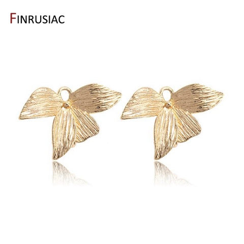 Accessoires de pendentif de feuille plaqués par or 14K pour des boucles d'oreilles, breloques de connecteur de 2 anneaux pour des composants de fabrication de bijoux ► Photo 1/6