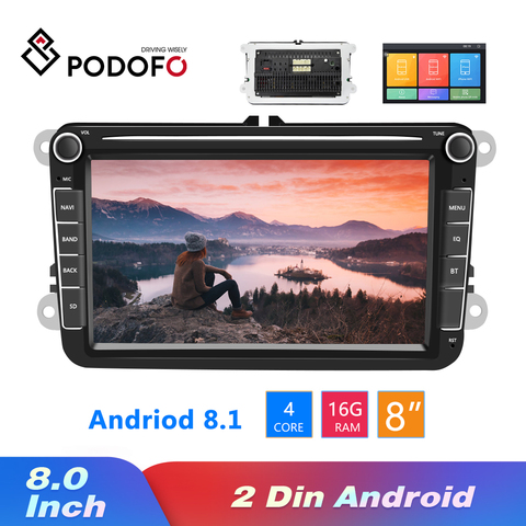 Podofo – Lecteur multimédia pour voiture, pour modéle VW/Volkswagen/Golf/Passat/b7/b6/Skoda/Seat/Octavia/Polo/Tiguan, 2 din Android 8.1 ► Photo 1/6