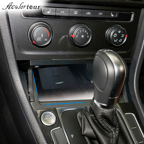 Boîte de rangement de voiture avec organisateur de charge rapide, support de téléphone pour volkswagen golf 7 MK7 plateau chargeur sans fil 10W pour iphone 11 ► Photo 1/6