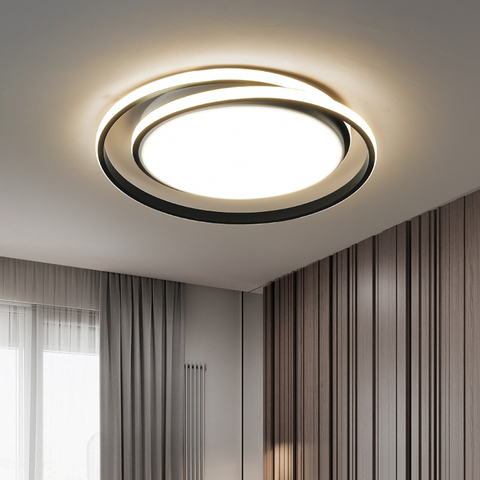 Plafond moderne à LEDs lustres lampe pour chambre salon étude salle cuisine rond cercle noir décor à la maison luminaire à distance ► Photo 1/6