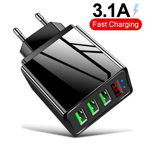 Chargeur mural à affichage numérique 5V 3.1A, 3usb, adaptateur, charge rapide, pour iPhone 11 7 8 Samsung Xiaomi tablette ► Photo 1/6