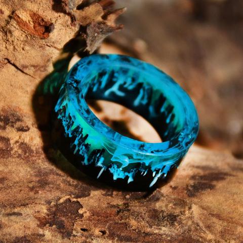 Bagues en résine bleue pour femmes et hommes, bague de paysage en bois, bague de paysage en résine époxy, bijoux pour les doigts ► Photo 1/6