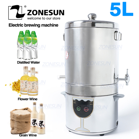 ZONESUN distillateur de vin huile essentielle | 5L distillateur, ensembles de Bar, installation domestique, chaudière à vin, eau Liqueur fabricant alcool de brassage ► Photo 1/6