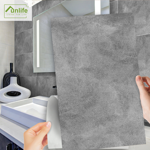 Funlife®30X60cm gris clair ciment papier peint autocollant de sol auto-adhésif étanche carrelage autocollant pour salle de bain cuisine décor à la maison ► Photo 1/6