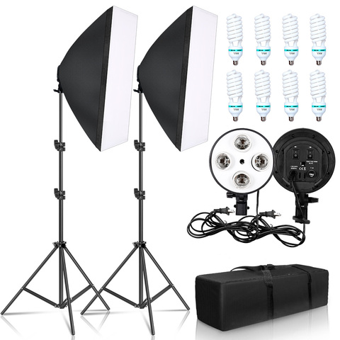 Photographie 50x70CM quatre lampe Softbox Kit avec 8 pièces ampoule boîte souple accessoires trépied support pour professionnel Photo Studio vidéo ► Photo 1/6