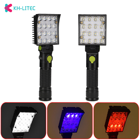 Lampe de poche 18650 à 16 led, torche de travail 2 en 1, 4 Modes, avec crochet magnétique puissant, pour tente, Camping, réparation de voitures ► Photo 1/6