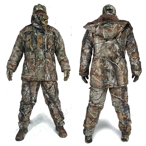 Vêtements de chasse chauds d'hiver épaissir oiseau observation tissu de pêche en plein air Bionic Camouflage Ghillie costume Sniper chasse Camouflage tissu ► Photo 1/6