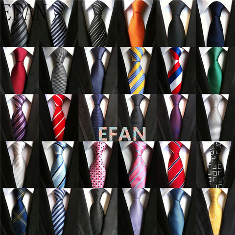 Colliers classiques à rayures pour hommes, cravates de mariage, Jacquard tissé 100% de soie, couleur unie, bleu marine, à pois ► Photo 1/6