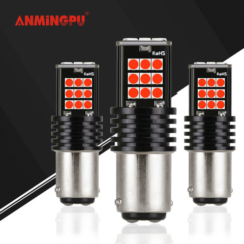 ANMINGPU – 2 ampoules de feux de stop et de secours, Led 1157, P21/5W, 3030SMD Ba15s, Led P21W Bau15s Bay15d, lampe Canbus pour voiture, rouge ► Photo 1/6