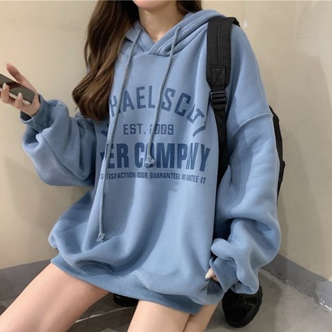 Femmes surdimensionné sweat automne Harajuku lettre imprimer sweats à capuche Style coréen cordon chaud pull hauts amples manteau femmes ► Photo 1/6