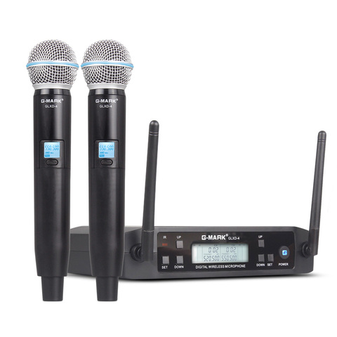 Microphone sans fil G-MARK D4 professionnel 2 canaux système UHF micro dynamique fréquence automatique 80M pour l'église hôte de scène de fête ► Photo 1/6