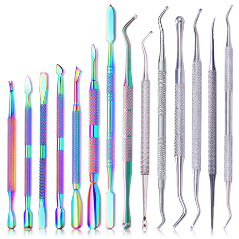 LILYCUTE double-end ongles cuticules poussoir coloré en acier inoxydable caméléon cuticule peau morte dissolvant UV Gel ongles outils ► Photo 1/6