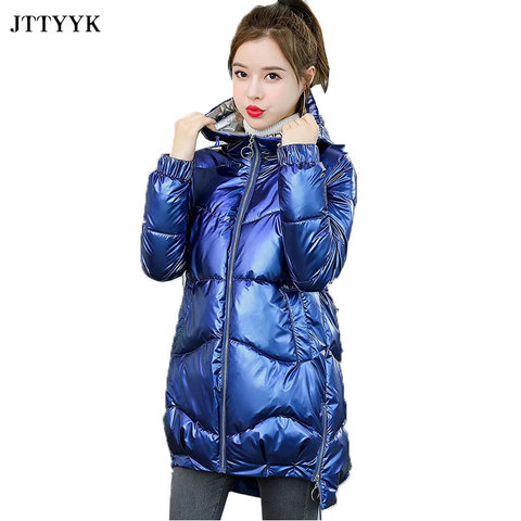 Longueur moyenne Femmes Hiver Parka À Capuche imperméable doudoune Mode Chaud Parkas Nouveau Brillant À Glissière Vêtements Coupe Large manteau Solide ► Photo 1/6