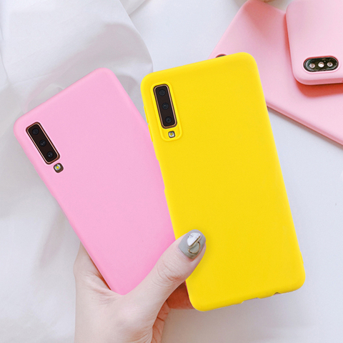 Coque souple en Silicone TPU pour Samsung, compatible modèles Galaxy A7 2022, A6, A8 Plus, A9 2022, couleurs acidulées, mat ► Photo 1/6