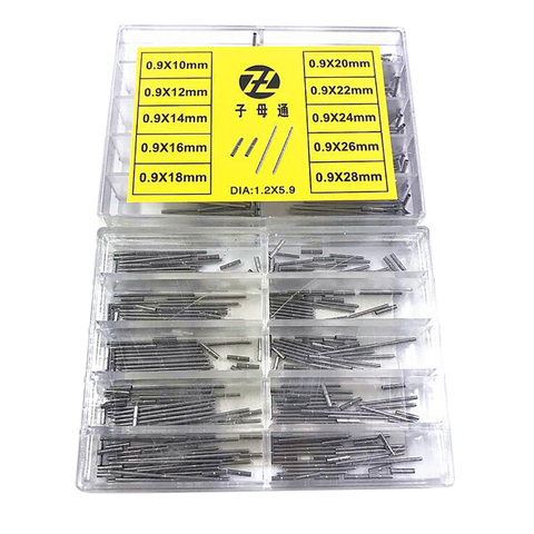 Assortiment de Tubes crantés et de broches Capsa pour horloger, 10 tailles, diam. 1.2 10-28mm, fermoir ► Photo 1/6