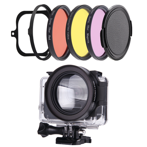 Coque noire étanche pour Gopro Hero 8, accessoires de boîtier, filtre 58mm, Super adaptateur Macro, anneau couleur, polaire, Hero8 ► Photo 1/6