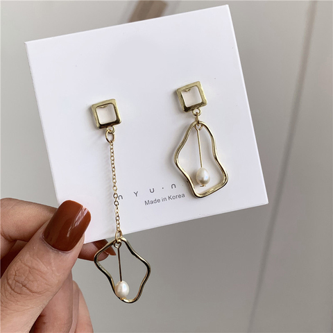 Boucles d'oreilles bohémiennes asymétriques, chaîne carrée, port de rue, frange de vent, longues et rondes, bijoux à la mode ► Photo 1/6