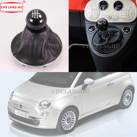 Coiffure de voiture, 6 vitesses, bouton de changement de vitesse avec botte en cuir, pour Fiat 500 2007 2008 2009 2010 2011 2012 2013 2014 2015 ► Photo 1/6