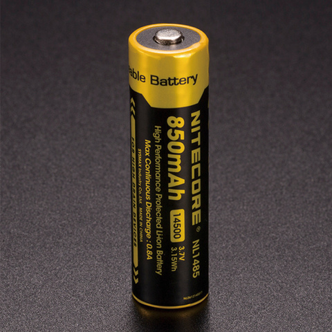 NITECORE – batterie li-on NL1485 14500, 850mAh, 3.7V, 3,15 wh, Lithium protégé, Rechargeable, Max 0,8 a, 500 Cycles de Charge-décharge ► Photo 1/1