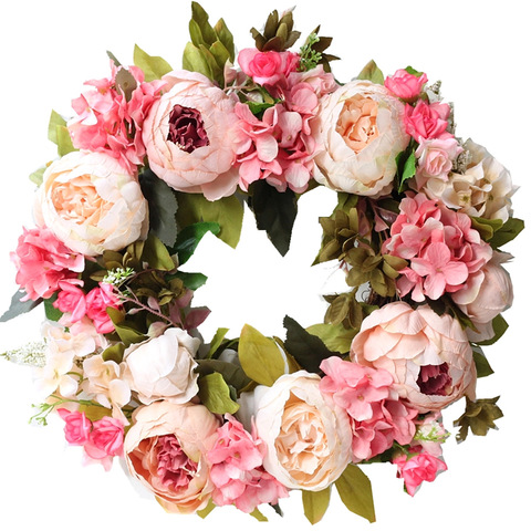 Guirlande artificielle de pivoine, décoration d'anneau en rotin, accessoires de photographie, couronne de mariage, décoration de porte de maison ► Photo 1/6