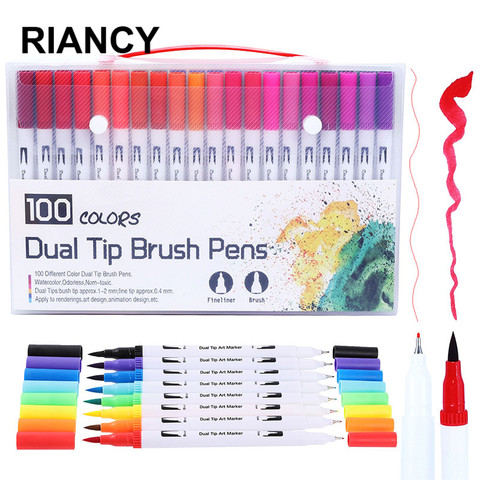 Croquis marqueurs couleurs FineLiner double pointe Manga pinceau stylos dessin peinture aquarelle Art marqueur stylos bureau école 04350 ► Photo 1/6