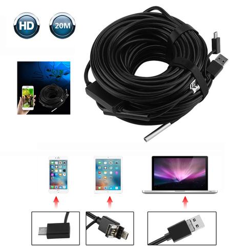 20M Endoscope caméra câble 5.5mm USB Endoscope avec 720P HD caméra étanche pour Android PC tuyau voiture Inspection ► Photo 1/6