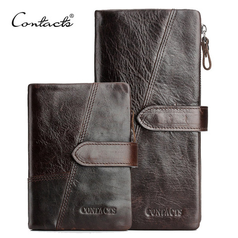 CONTACT'S – portefeuille Vintage avec porte-cartes, en cuir véritable de vache, de cheval fou, pour hommes, pochette de poignet ► Photo 1/6