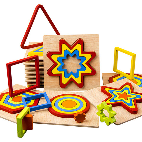 Puzzle 3D en bois créatif, forme géométrique, bricolage, développement de l'intelligence, jouets éducatifs Montessori, pour enfants, bébé ► Photo 1/6