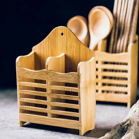 Support de rangement pour couverts en bambou, porte-baguettes, porte-couverts, organisateur de cuisine, porte-cuillères, support de séchage pour couverts, outils de cuisine ► Photo 1/6