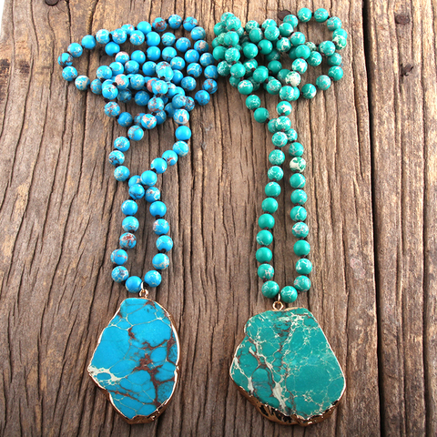 RH-collier Long pendentif en pierre noué, bijou Boho, en pierre bleu, vert, pour femmes, cadeau livraison directe ► Photo 1/5
