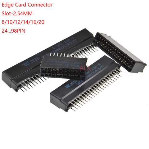 Connecteur de carte de bord, fente de 2.54mm, pas de 8/10/12/16/18/20/28/30/36/40/50/60/72/80/98 broches PCB doigt doré douille à trous ► Photo 1/4