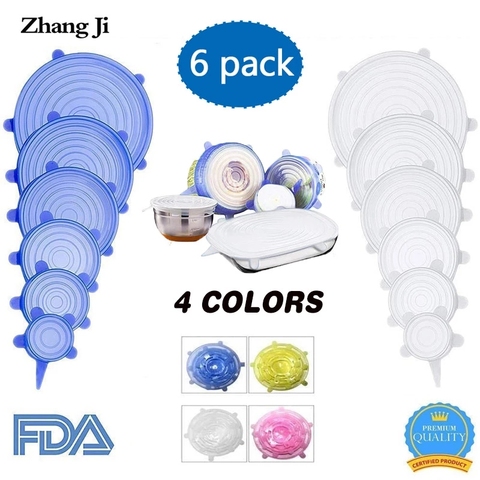 ZhangJi 6 pièces/ensemble couverture alimentaire en Silicone extensible réutilisable universel couvercles en Silicone pour bols Pots accessoires de cuisine à micro-ondes ► Photo 1/6