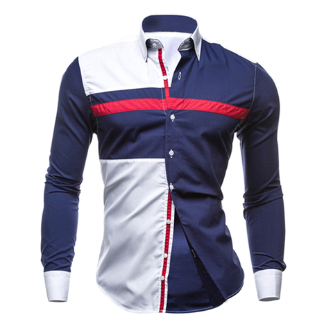 Hommes à manches longues chemise 2022 homme rayé chemises coupe étroite homme décontracté Social Patchwork chemise col rabattu Camisa Masculina ► Photo 1/6