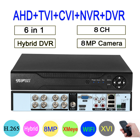 Détection faciale Audio à télécommande Hi3531D 8mp 4K Xmeye 8 canaux H.265 + WIFI hybride 6 en 1 TVI CVI NVR AHD CCTV DVR ► Photo 1/6