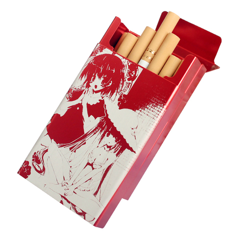 Étui à cigarettes mince en alliage d'aluminium pour femmes, dérivé de dessin animé, noir et rouge, boîte à cigarettes coulissante en métal, personnalisé ► Photo 1/6