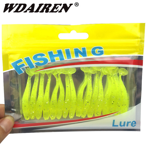 16 pcs/lot Leurre de pêche 5 cm 1g T queue Vers Doux Appât leurre de pêche avec sel odeur Grub De Pêche s'attaquer Artificielle Silicone Leurres ► Photo 1/6