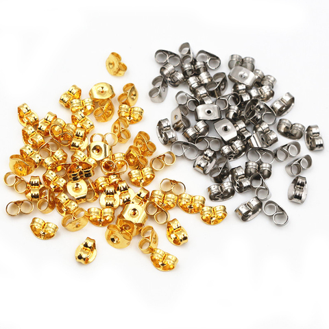 100 pcs / Lot de haute qualité en acier inoxydable plaqué or boucle d'oreille arrière Plug boucle d'oreille paramètres Base oreille goujons dos bouchon en gros ► Photo 1/4