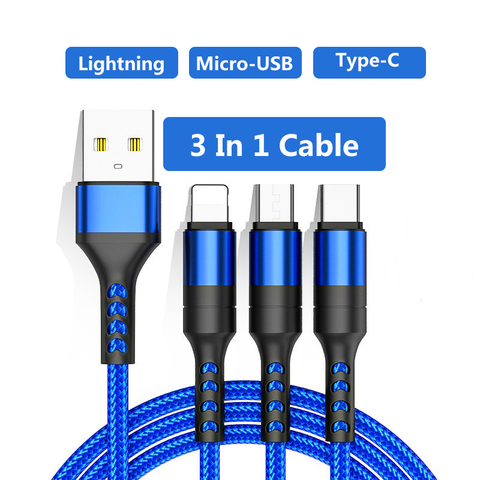 3in1 câble USB pour IPhone chargeur rapide câble de charge pour Micro USB téléphone Type C Xiaomi Huawei Samsung chargeur fil pour IPad ► Photo 1/6