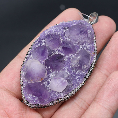 Pendentifs en pierre naturelle, améthystes druzes, breloques en cristal violet, pour la fabrication de bijoux, collier à faire soi-même, nouvelle collection ► Photo 1/6