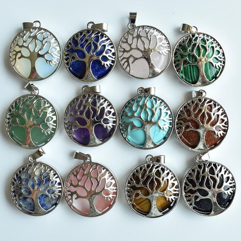 Pendentifs en alliage de lapis améthystes naturels, vente en gros, 12 pièces/lot, marque d'arbre de vie, accessoires de bijoux, livraison gratuite ► Photo 1/6