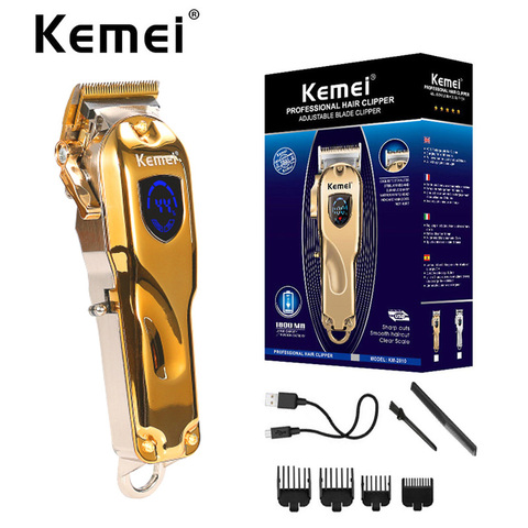 Tondeuse professionnelle en métal KM-2010, rasoir électrique sans fil pour coiffeur, affichage LCD, idéal pour couper les cheveux, disponible en couleurs or et argent ► Photo 1/6