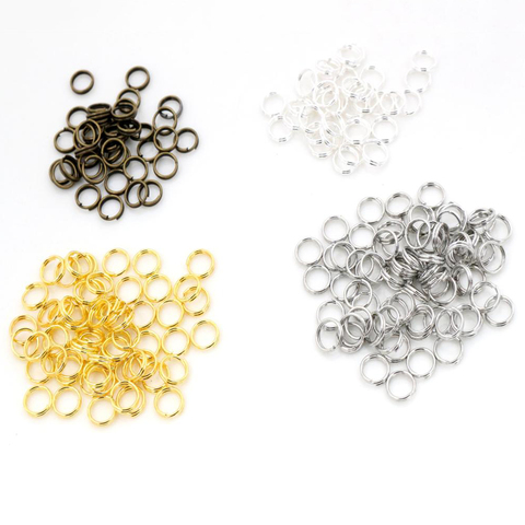 Lots de bagues pour fabrication de bijoux, 200 pièces, disponibles en taille 4, 6, 7, 8 et 10mm, avec deux boucles, connecteurs fendus couleur or/argent ► Photo 1/5