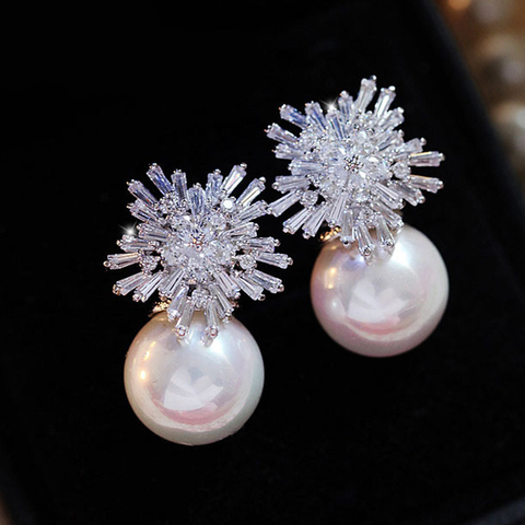 Boucles d'oreilles en perles de flocons de neige pour femmes, en alliage, en strass, bijoux de mariage en cristal, cadeau de noël pour couples, tendance ► Photo 1/6