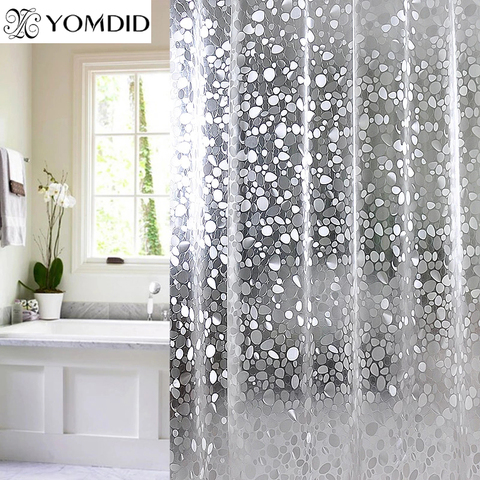 Plastique PVC 3d étanche rideau de douche Transparent blanc clair salle de bain Anti moisissure translucide rideau de bain avec crochets de 12 pièces ► Photo 1/6